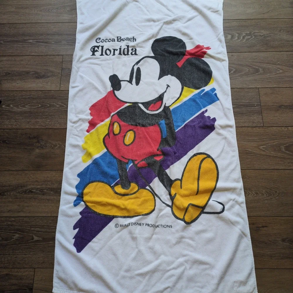 Vtg Disney Mickey Mouse Beach Towel Cocoa Beach Florida 28x52